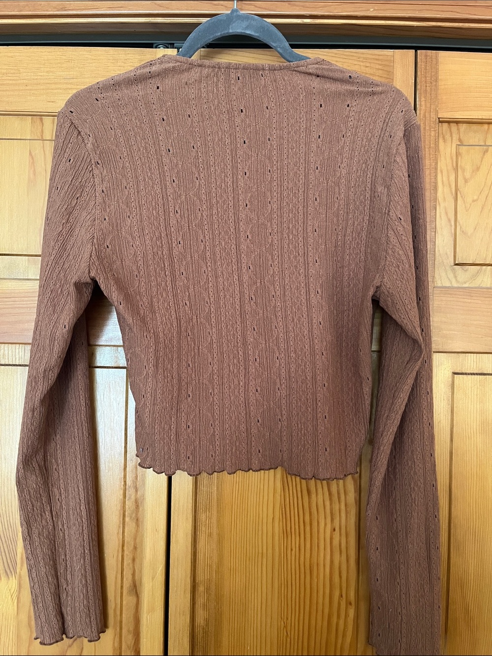 ZARA Rust-Brown Ribbed V-Neck Button Crop Top - Picture 3 of 3